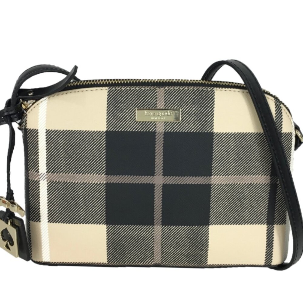 Kate Spade Hanna Newbury Lane Tan & Black Plaid Leather Crossbody Purse